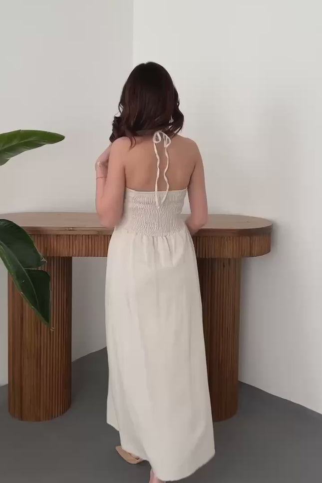 Linen Dress with Back Lace