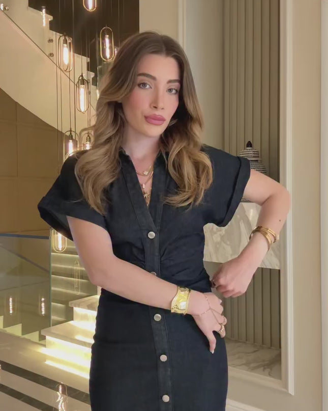 Draped Design Denim Midi Dress