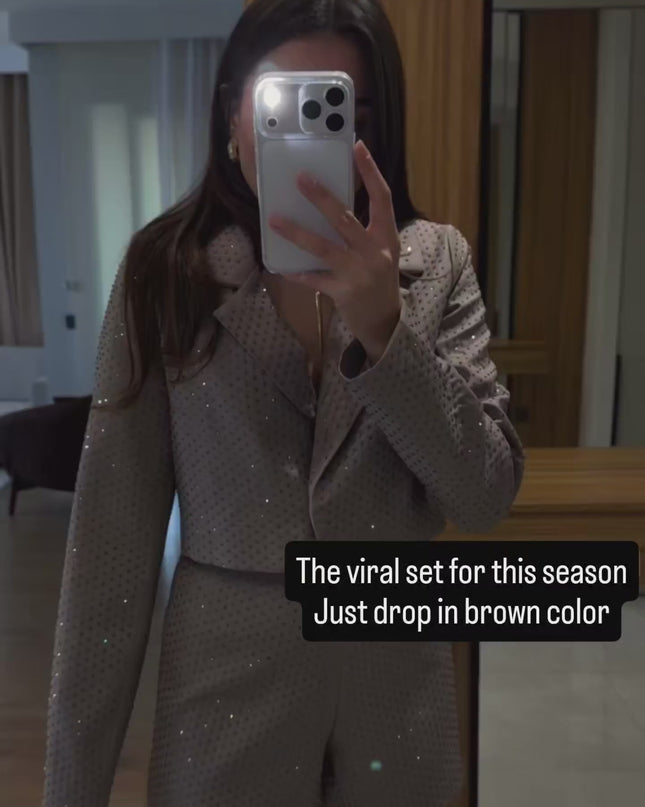 VitaLuxe Brown Stone Short With Jacket Set