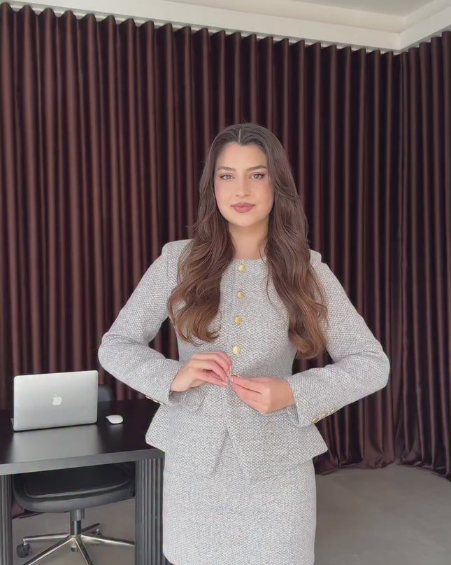 Vanessa Tweed Jacket/Skirt Set - Gray