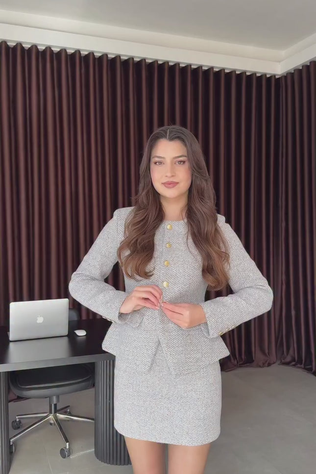 Vanessa Tweed Jacket/Skirt Set - Gray