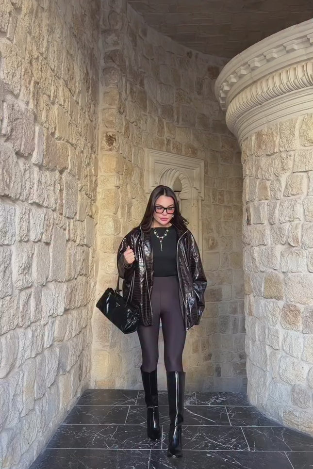 Miora Bitter Brown Snake Textured Leather Bomber
