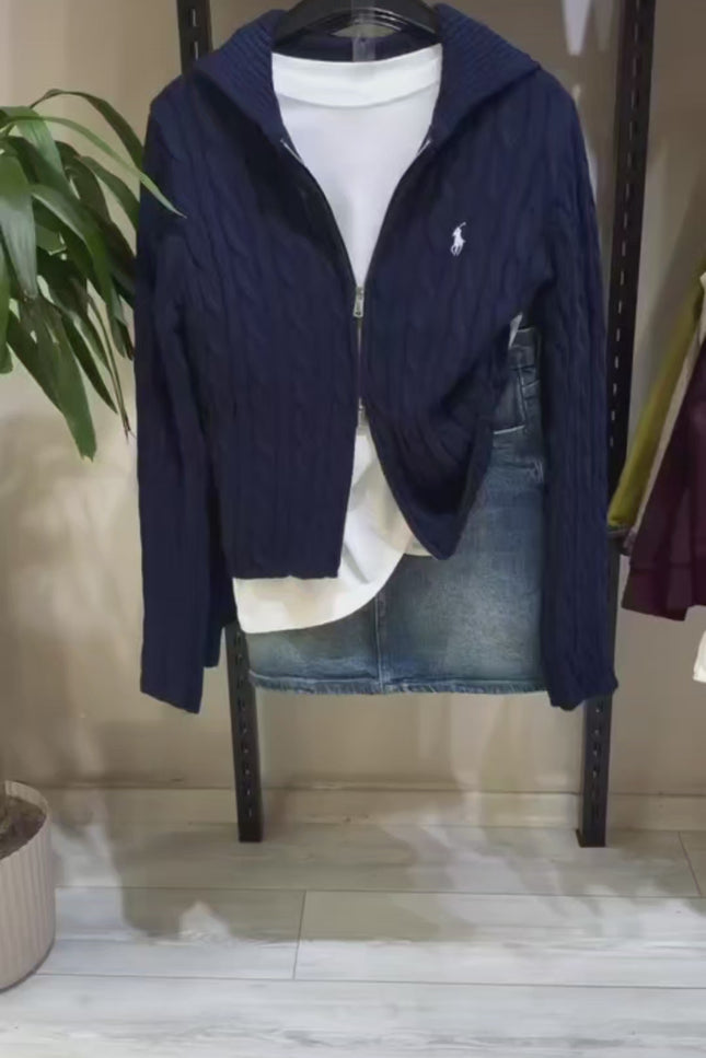 Double Zipper Navy Cardigan