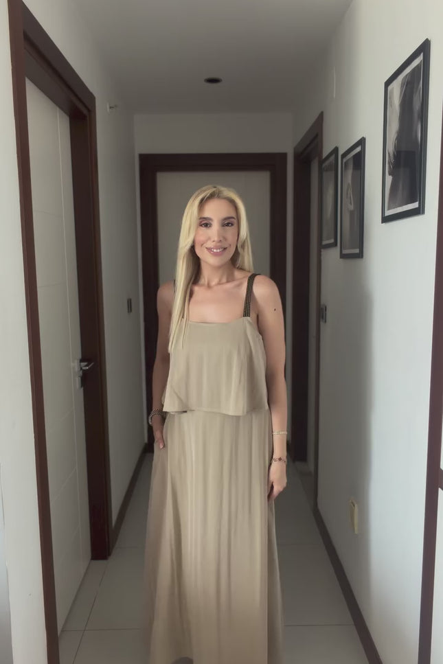 Elena Double-Layered Strappy Midi Dress