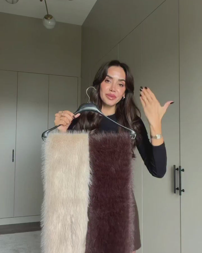 Beige Faux Fur Scarf with Interlocking Detail