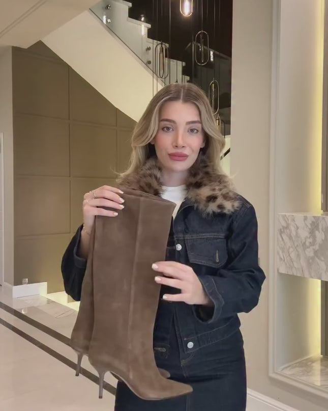 Fur Collar Denim Skirt-Jacket Two Piece Set