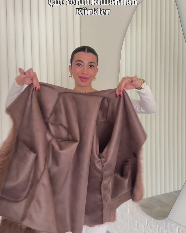 Luxurious Brown Double-Sided Design Fur Coat kay28