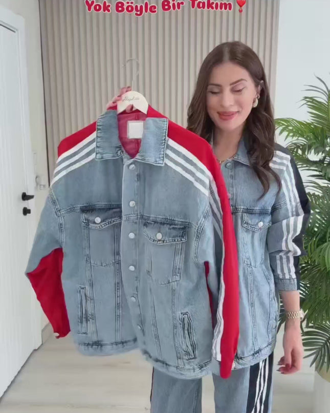 Elena Parachute Detailed Denim Tracksuit Navy