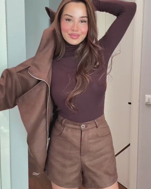 Brown Tatum Jacket Shorts Suede Suit