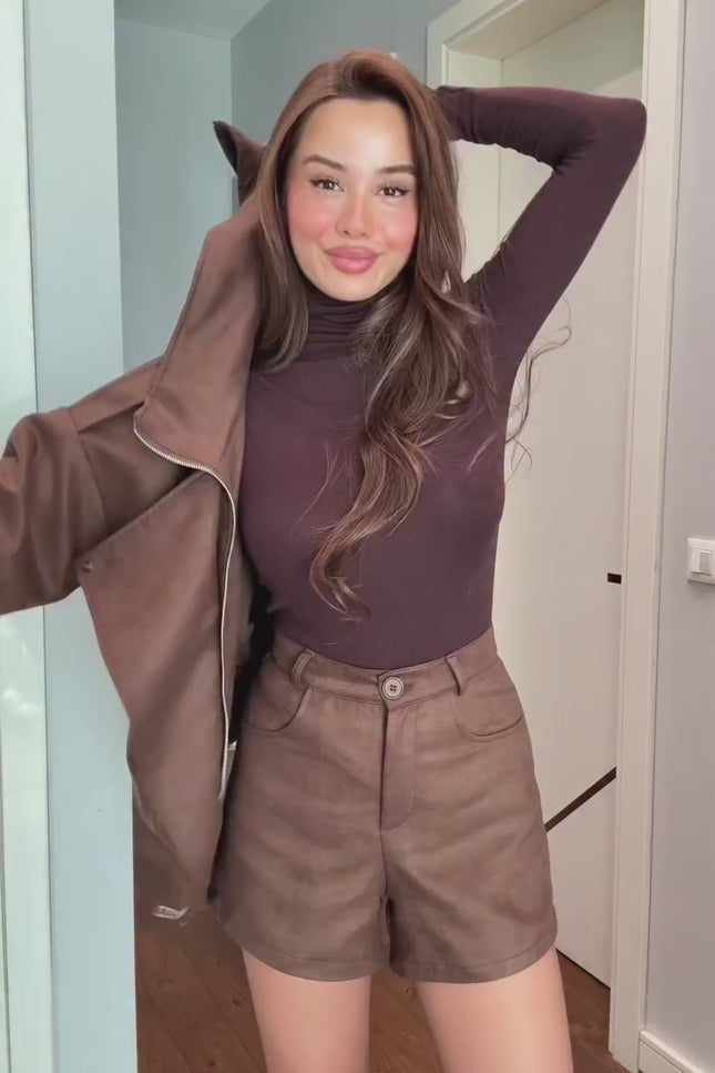 Brown Tatum Jacket Shorts Suede Suit