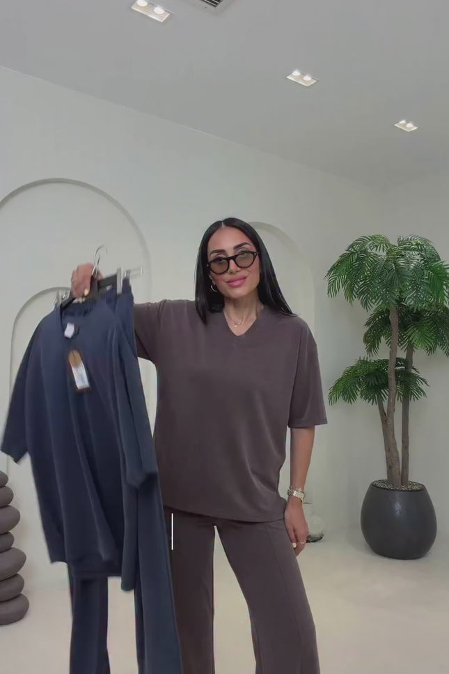 V-Neck Modal T-shirt & Trimmed Trousers Set