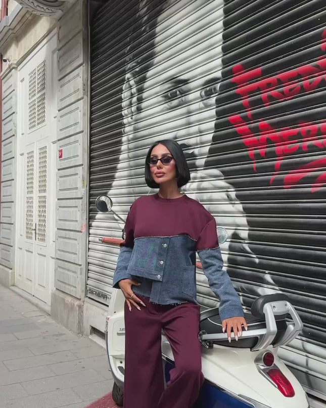 Flora Denim Tracksuit Set