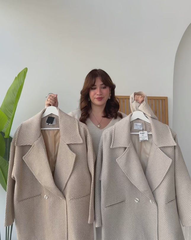 Anas Dark Stone Camel Herringbone Coat