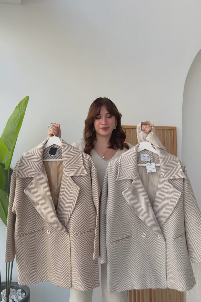 Anas Dark Stone Camel Herringbone Coat