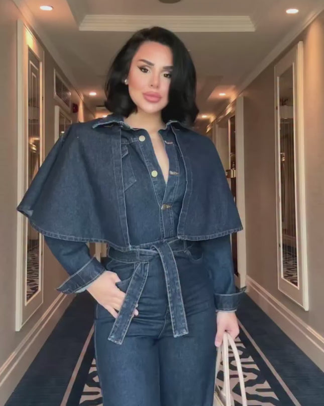 Tatyana Denim Jumpsuit with Cape