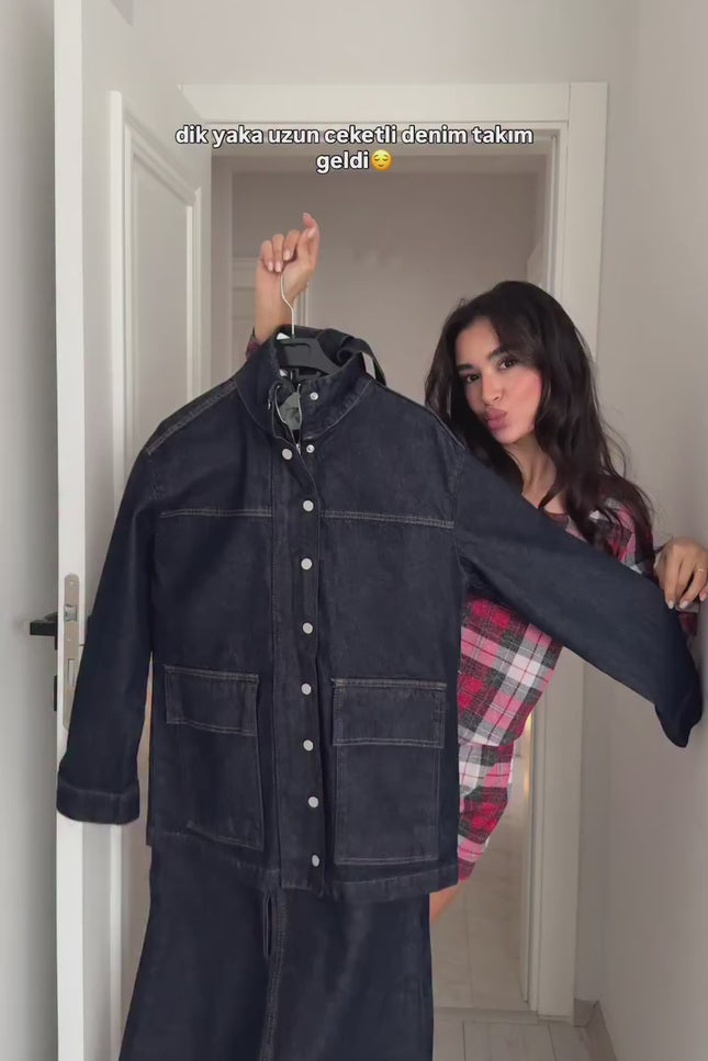 Leroy Snap-Zip Denim Jacket With Pants, Navy Blue