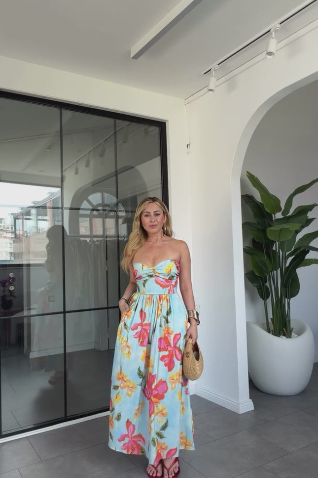 Floral Print Strapless Maxi Dress
