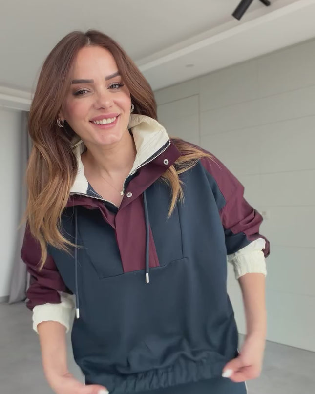 Parachute Detailed Sports Suit - Navy