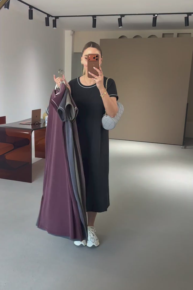 Premium Series Piping Detail Slit Modal Dress