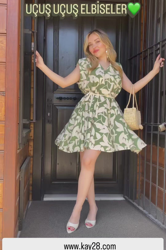 Misandey V-Neck Belted Dress