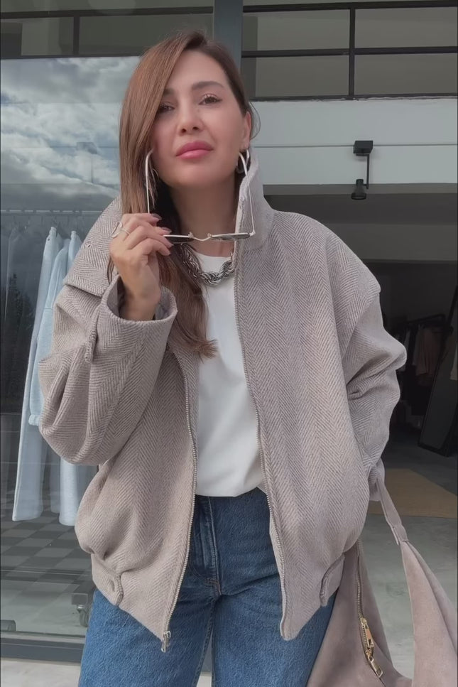 Beige Textured Cashmere Coat