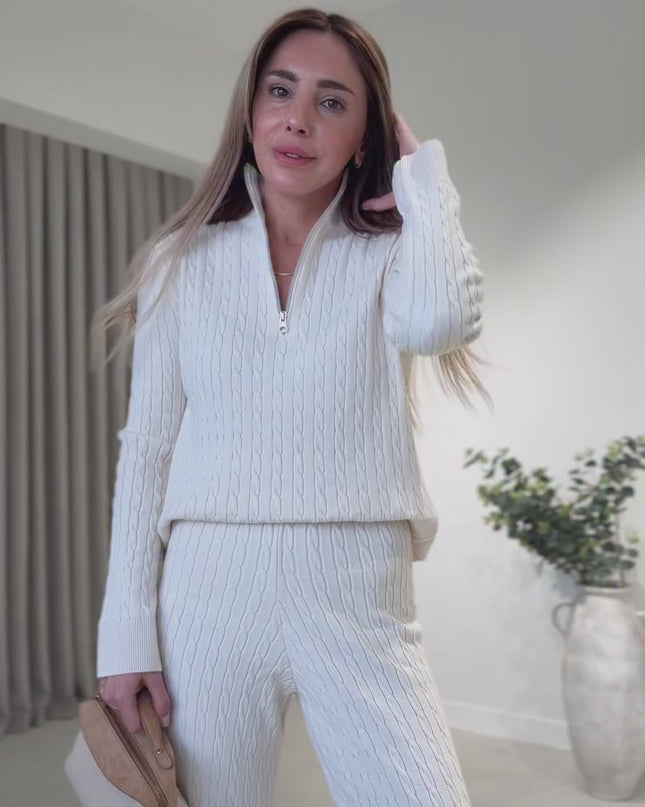 Lucia Cream Zippered Knit Set