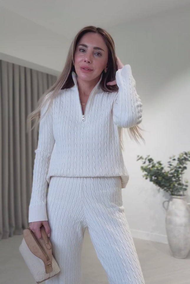 Lucia Cream Zippered Knit Set