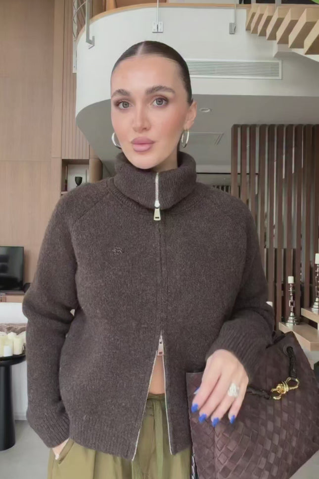 Double-Zip Wool Textured Knitted Cardigan