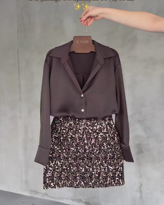 Brown Buttoned Satin Shirt