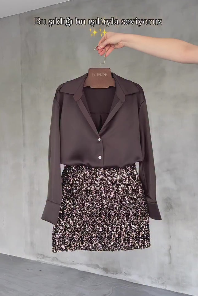 Brown Buttoned Satin Shirt