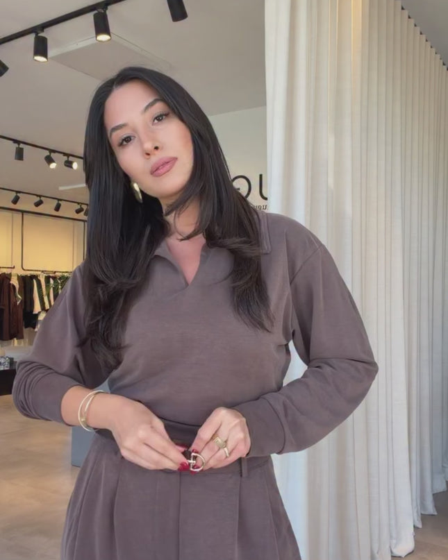 Polo Collar Palazzo Pants Set