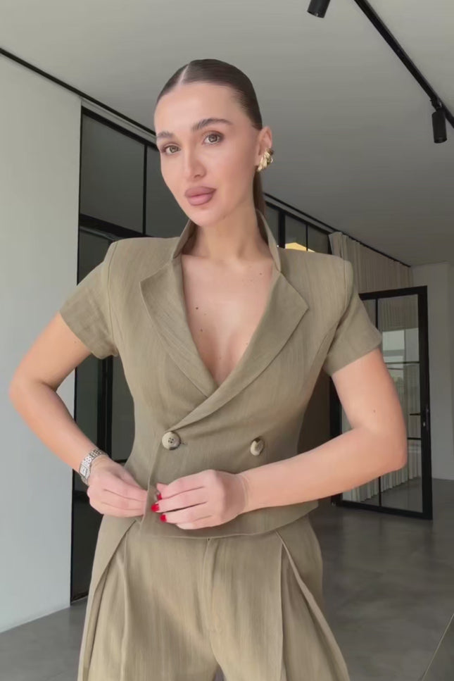 Simona Linen Blouse And Trouser Set With A Fitted Waist