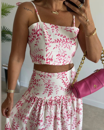 Patterned Crop Top & Skirt Set