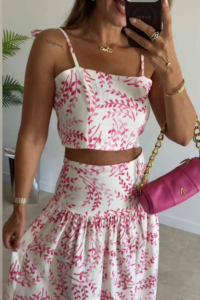 Patterned Crop Top & Skirt Set