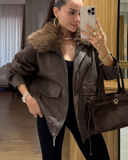 Sirene Leather Jacket with Fur