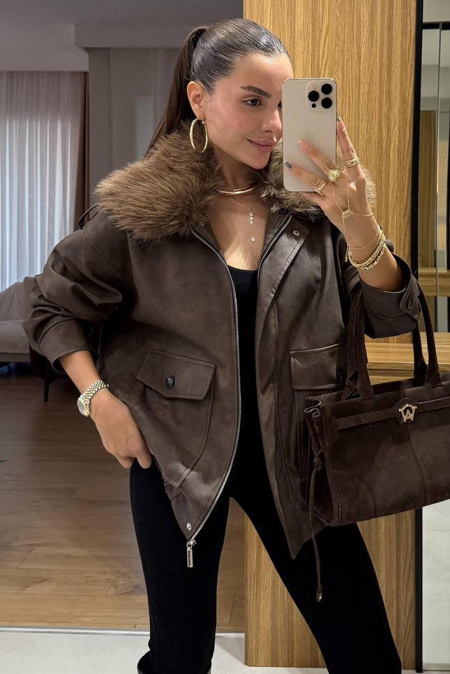 Sirene Leather Jacket with Fur