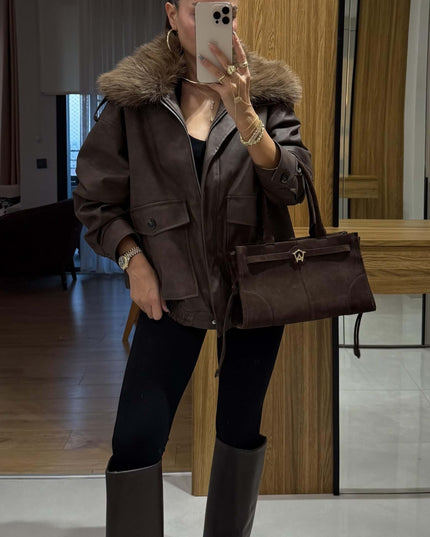 Sirene Leather Jacket with Fur
