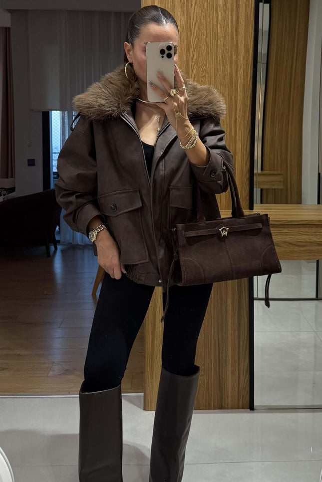 Sirene Leather Jacket with Fur