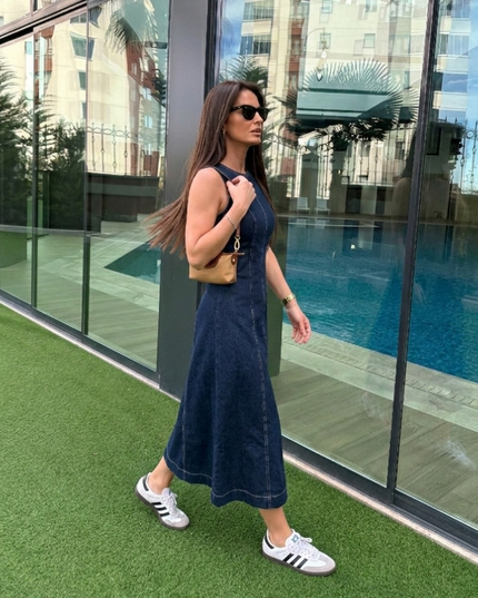 Lorena Lycra Denim Dress - Navy