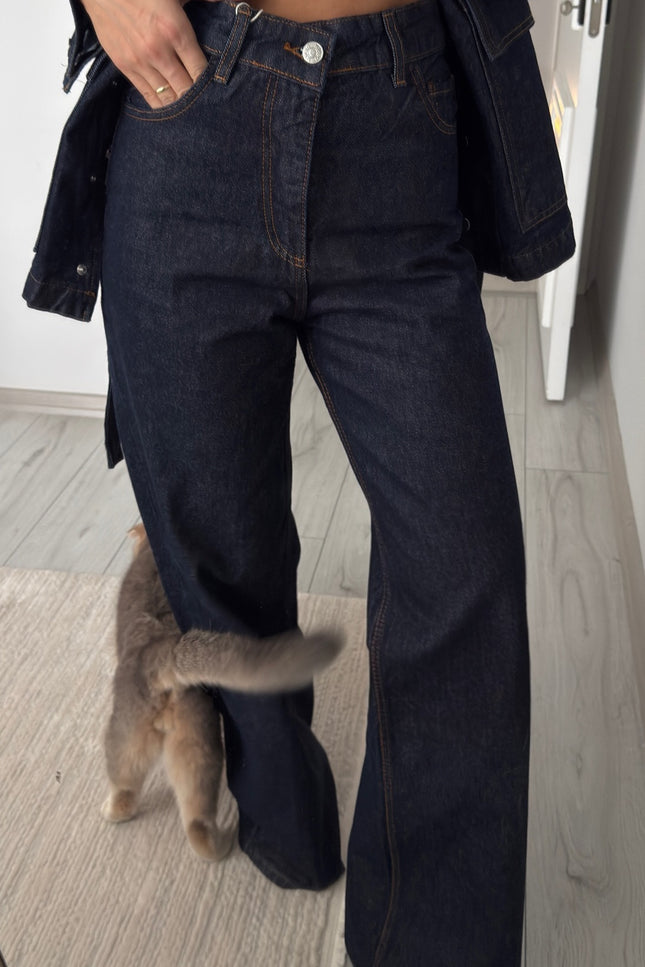 Leroy Snap-Zip Denim Jacket With Pants, Navy Blue