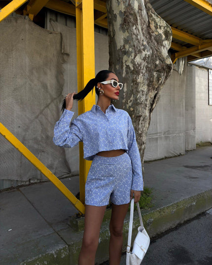 Embroidered pattern vest with short linen