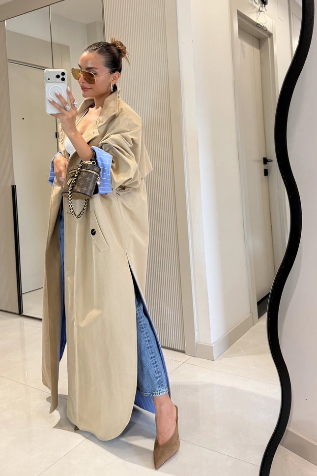 Hanger Striped Lined Oversize Long Trench Coat