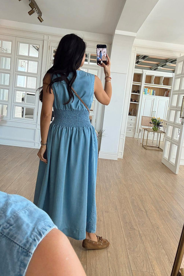 Sisi Denim Dress Elastic Waistband