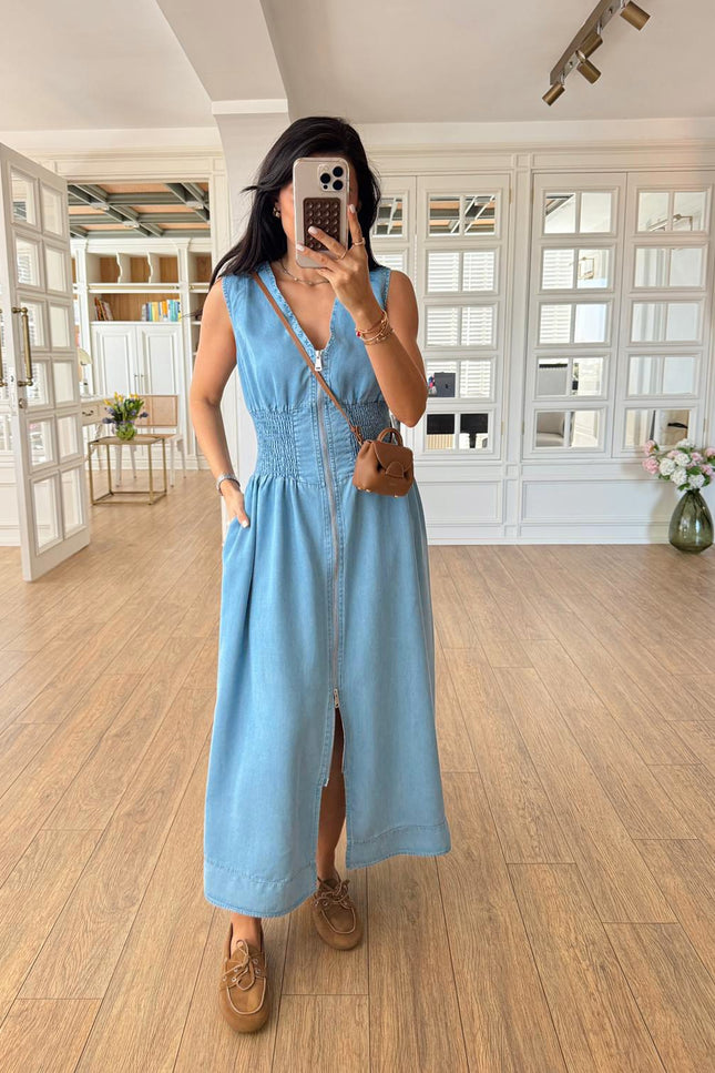 Sisi Denim Dress Elastic Waistband