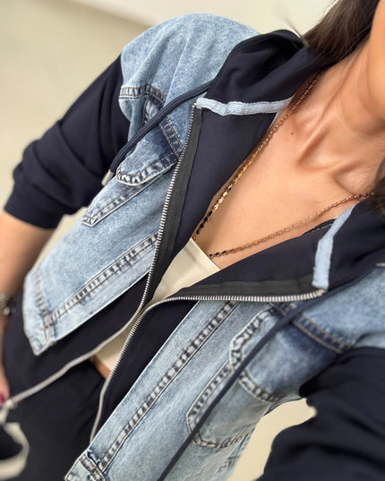 Dona Denim-Detail Hooded Sweat Set