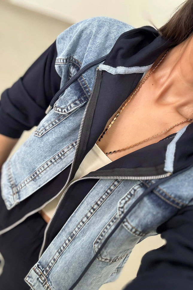 Dona Denim-Detail Hooded Sweat Set