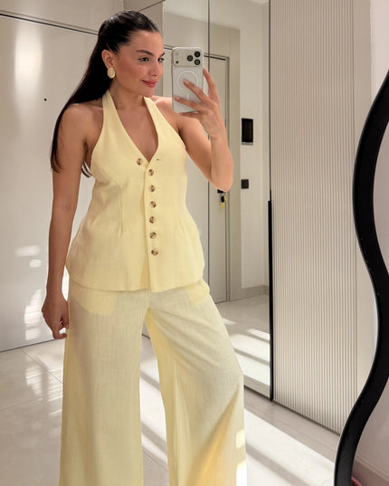 Hauser Linen Vest Set - Yellow