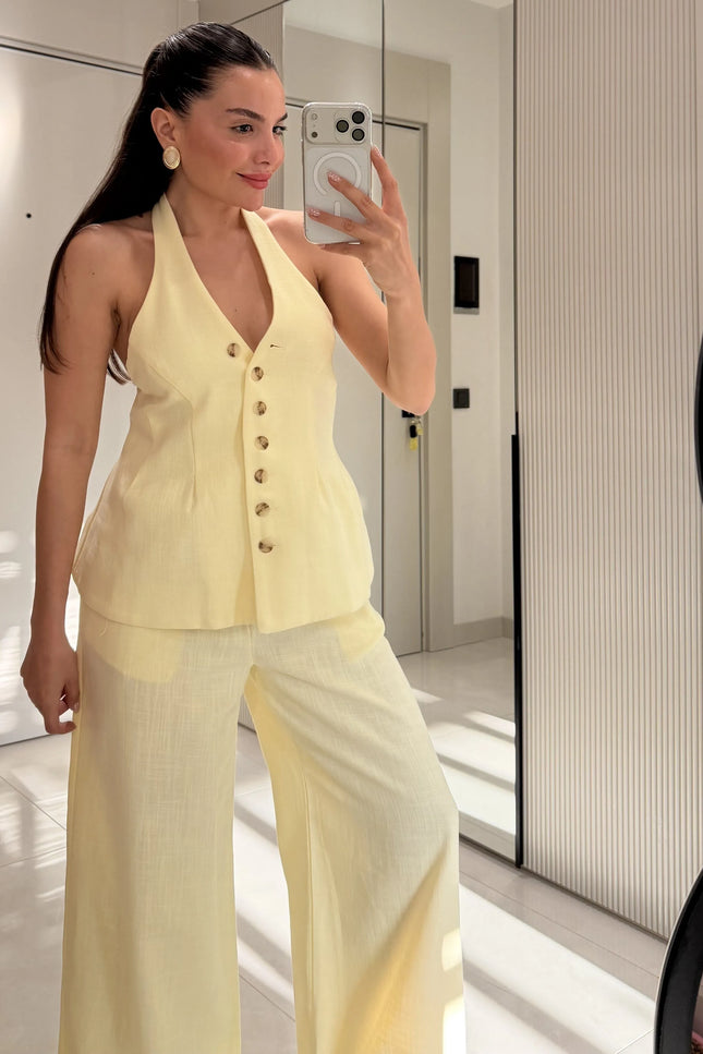 Hauser Linen Vest Set - Yellow