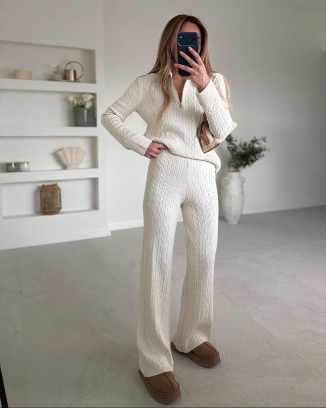 Lucia Cream Zippered Knit Set