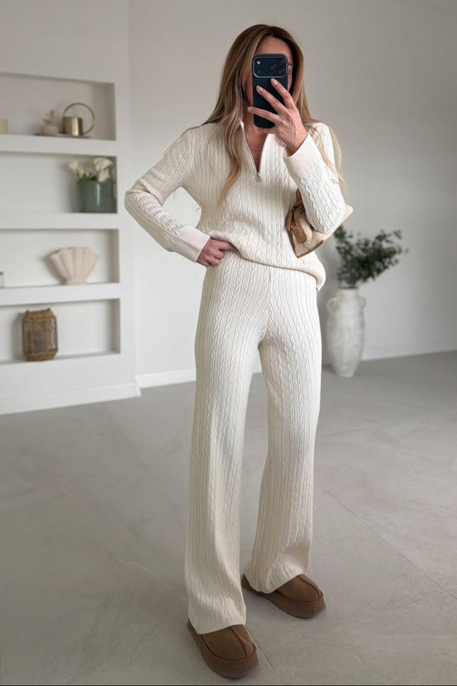 Lucia Cream Zippered Knit Set